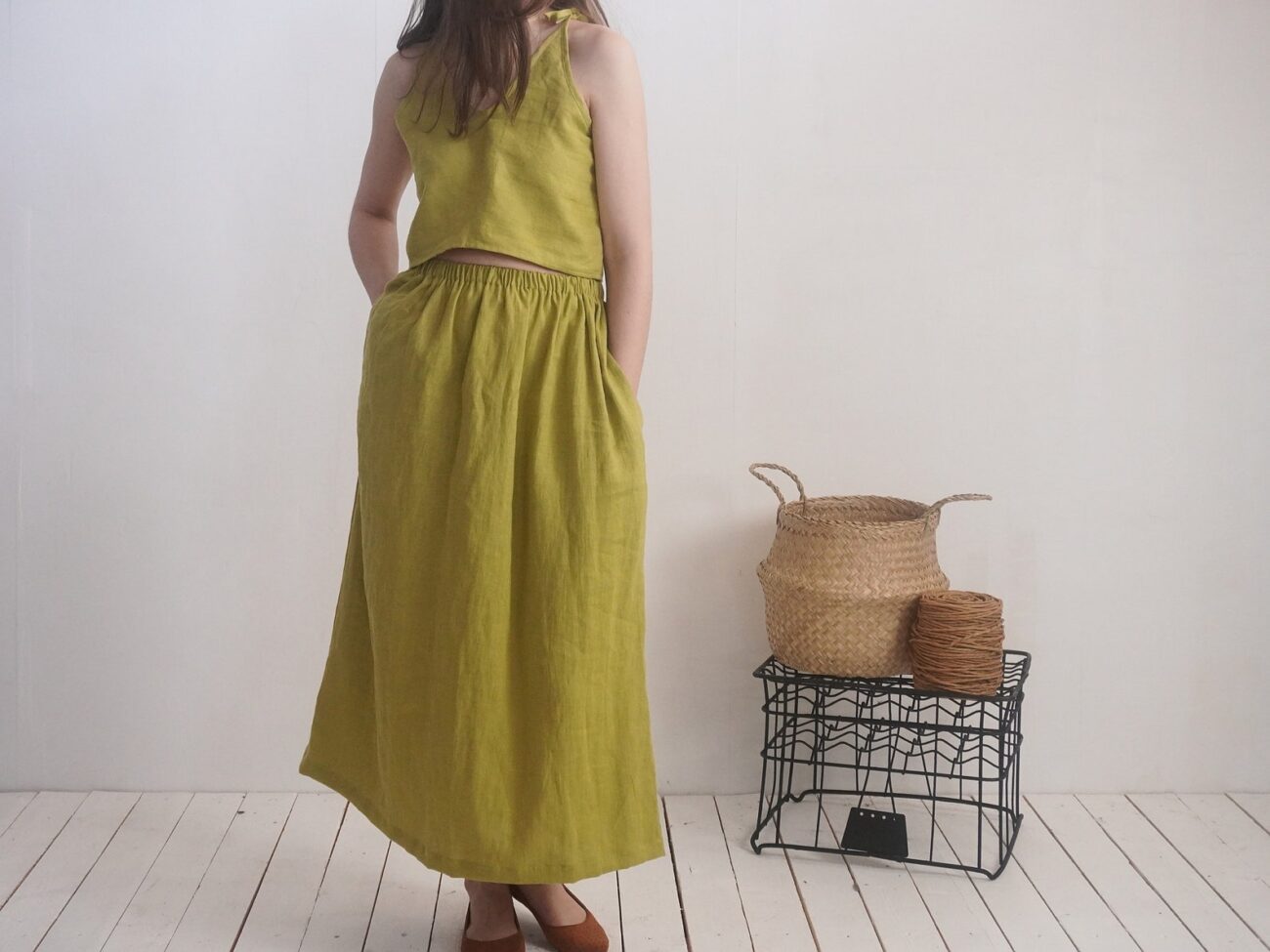 Malusta Soft Washed Linen Maxi Skirt with Pockets