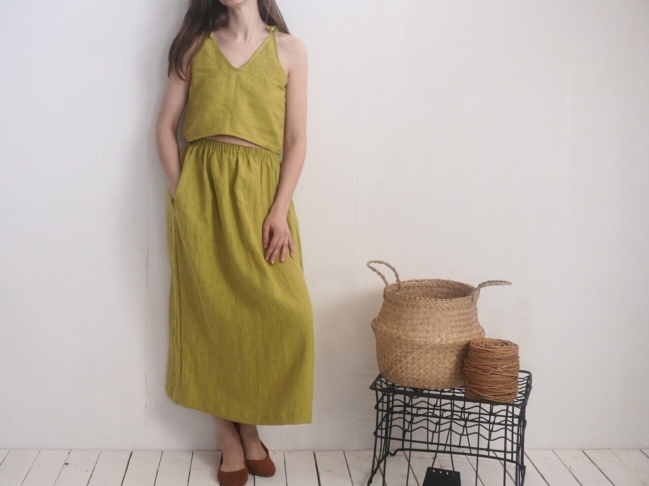 Malusta Soft Washed Linen Maxi Skirt with Pockets