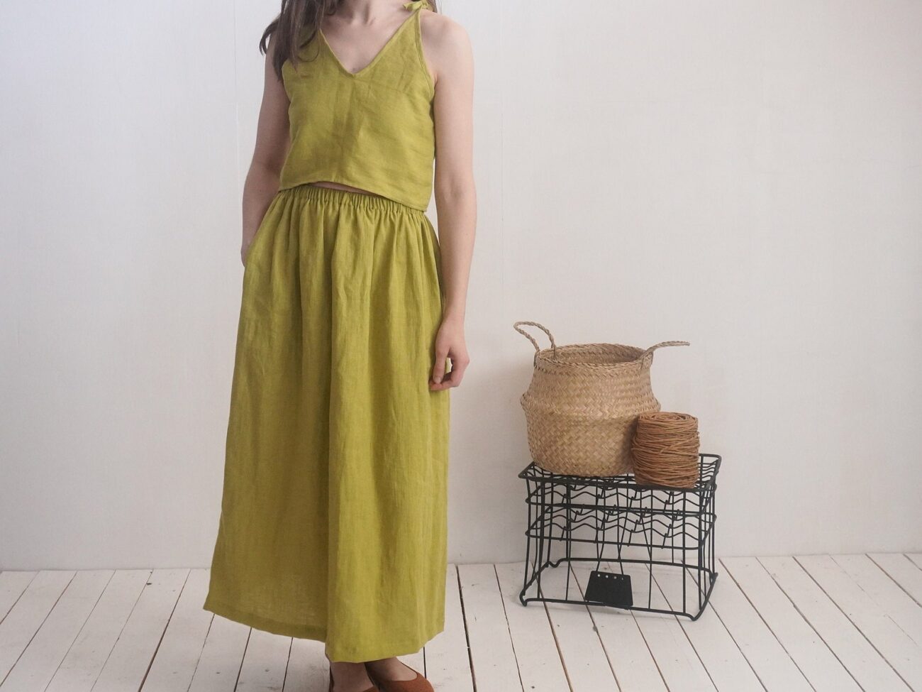 Malusta Soft Washed Linen Maxi Skirt with Pockets