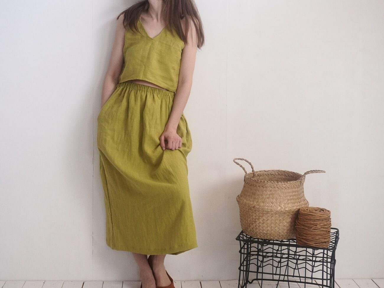 Malusta Soft Washed Linen Maxi Skirt with Pockets