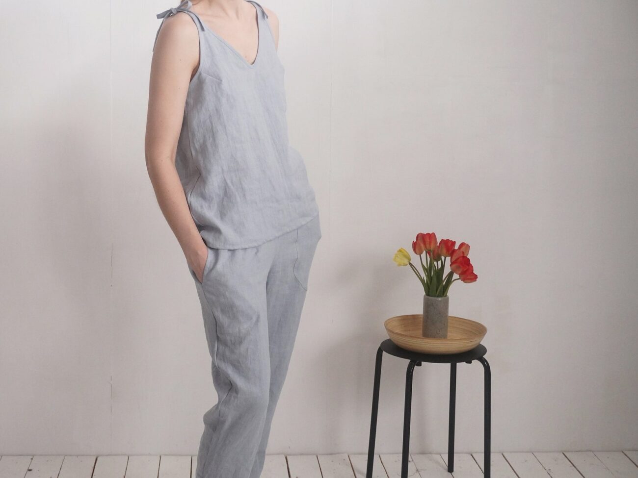 Malusta Linen Two-Piece Set: Tapered Pants and Cami Top