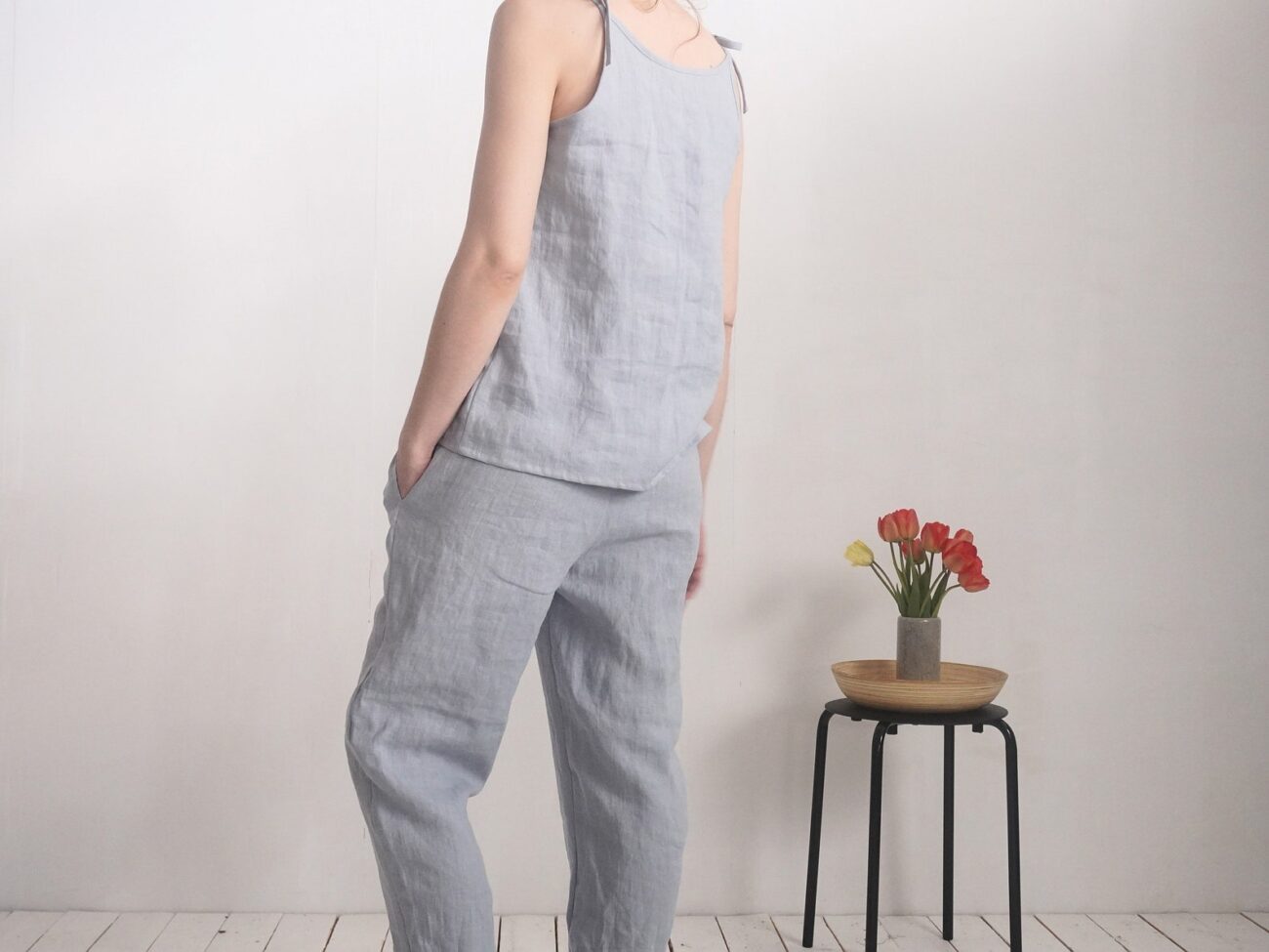 Malusta Linen Two-Piece Set: Tapered Pants and Cami Top