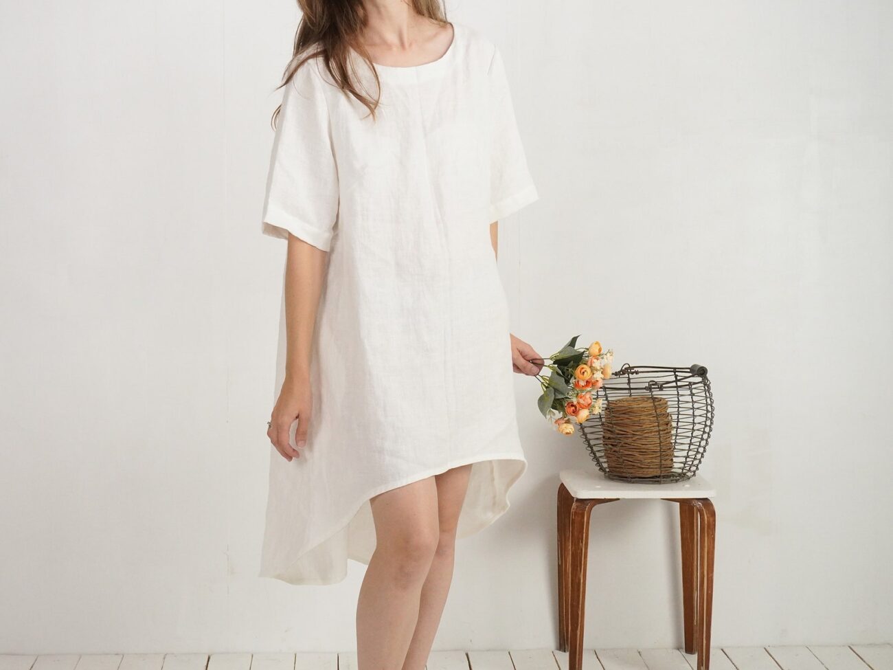 Malusta Linen V-Back Wedding Dress for Beach, Barn, or Holiday