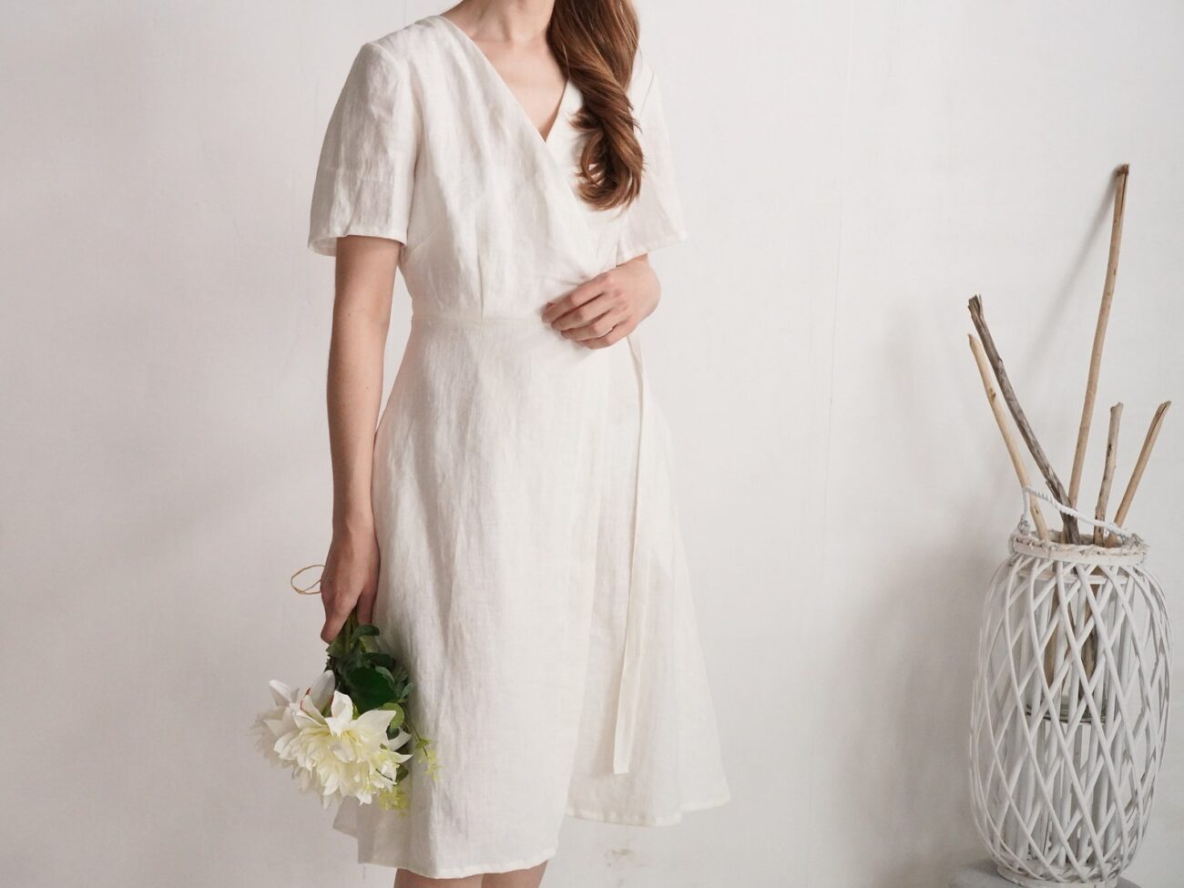 Elegant Wrap Linen Wedding Dress by Malusta