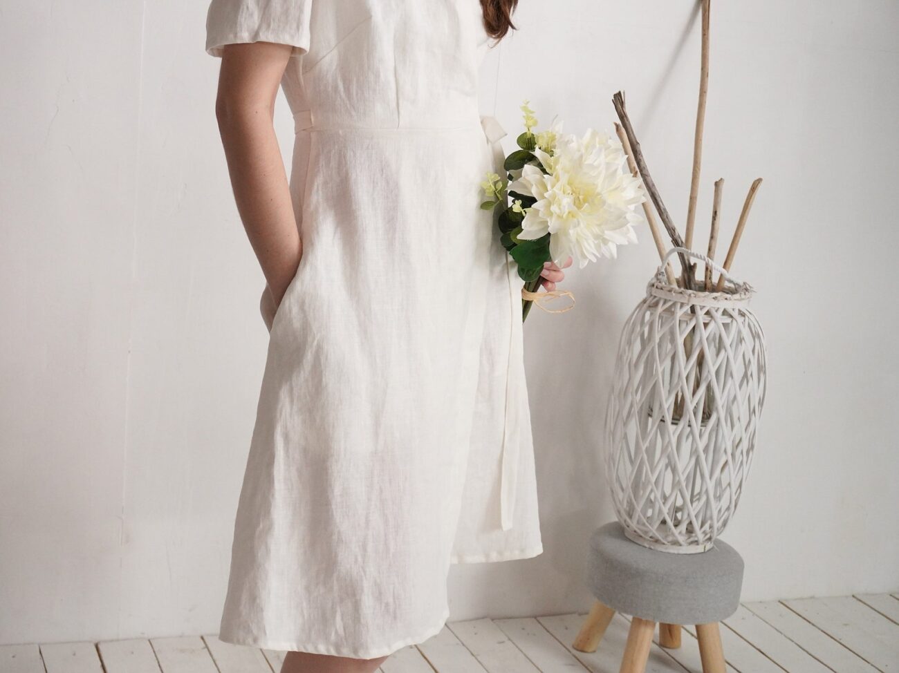 Elegant Wrap Linen Wedding Dress by Malusta