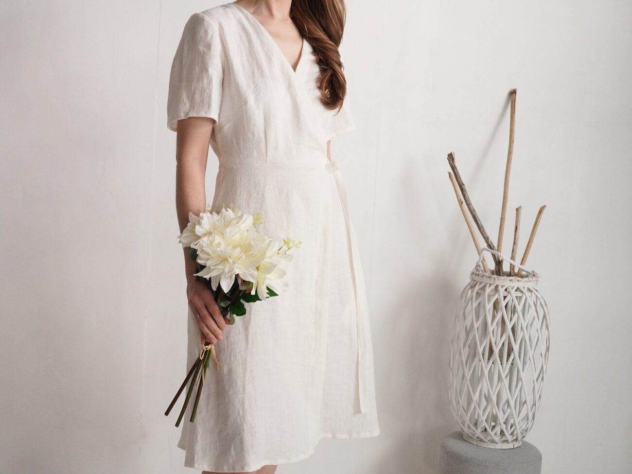 Elegant Wrap Linen Wedding Dress by Malusta