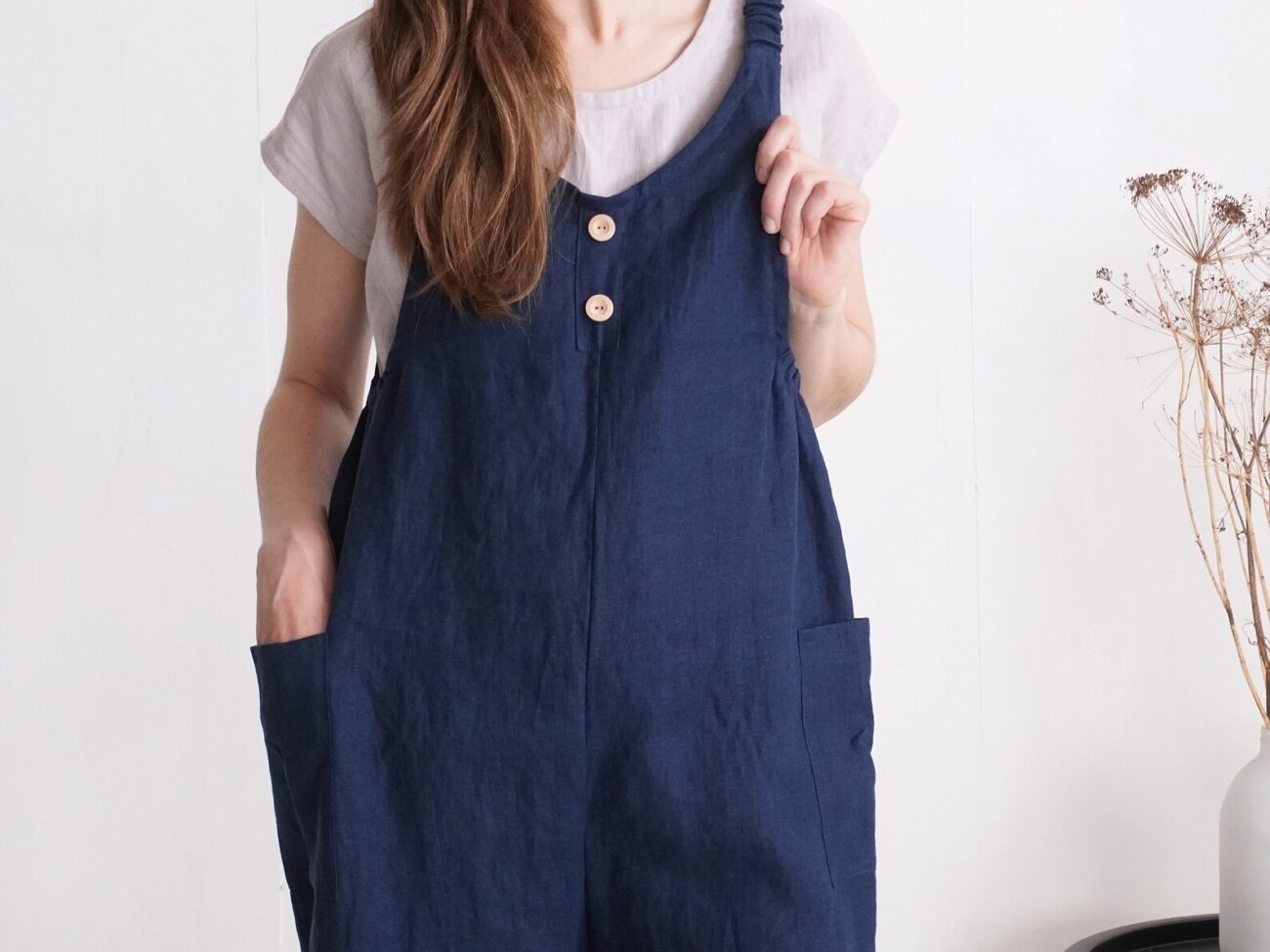 Malusta Linen Jumpsuit: Loose, Pocketed, Capri Romper Overalls