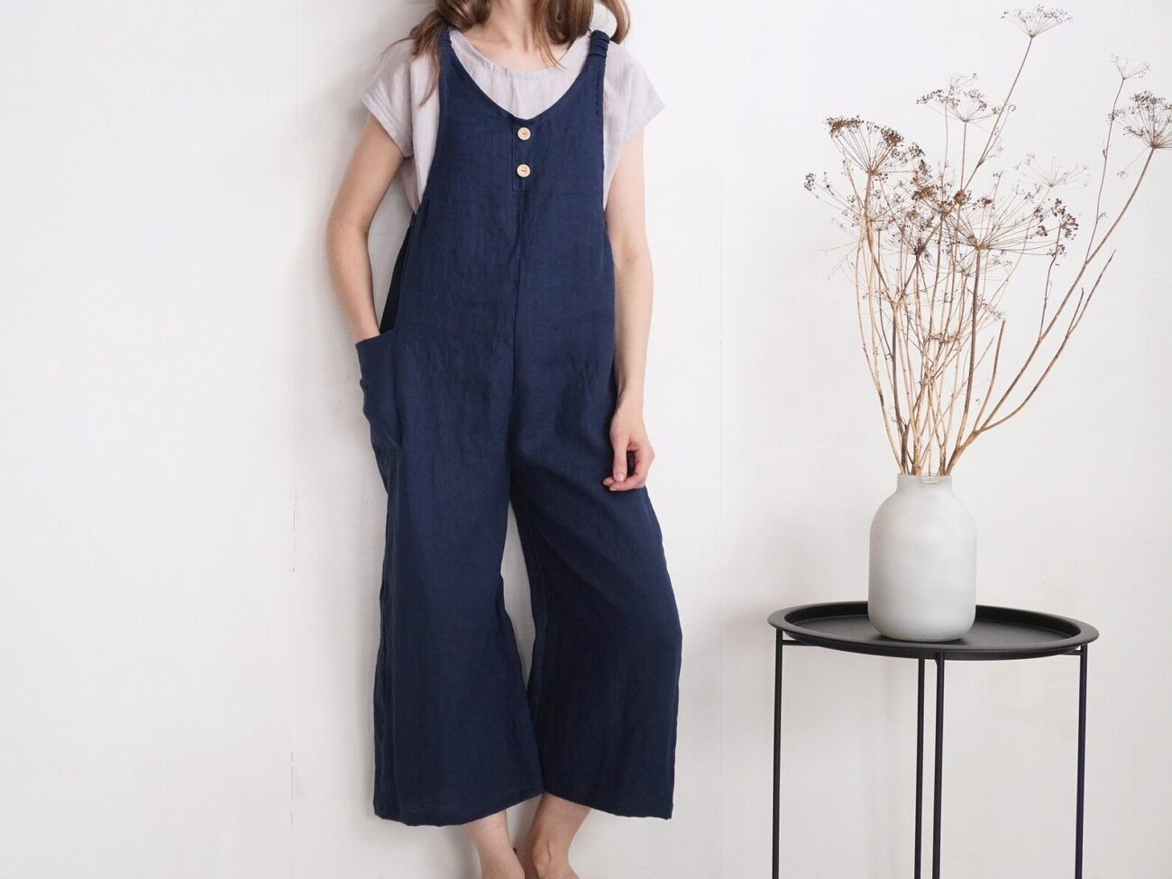 Malusta Linen Jumpsuit: Loose, Pocketed, Capri Romper Overalls