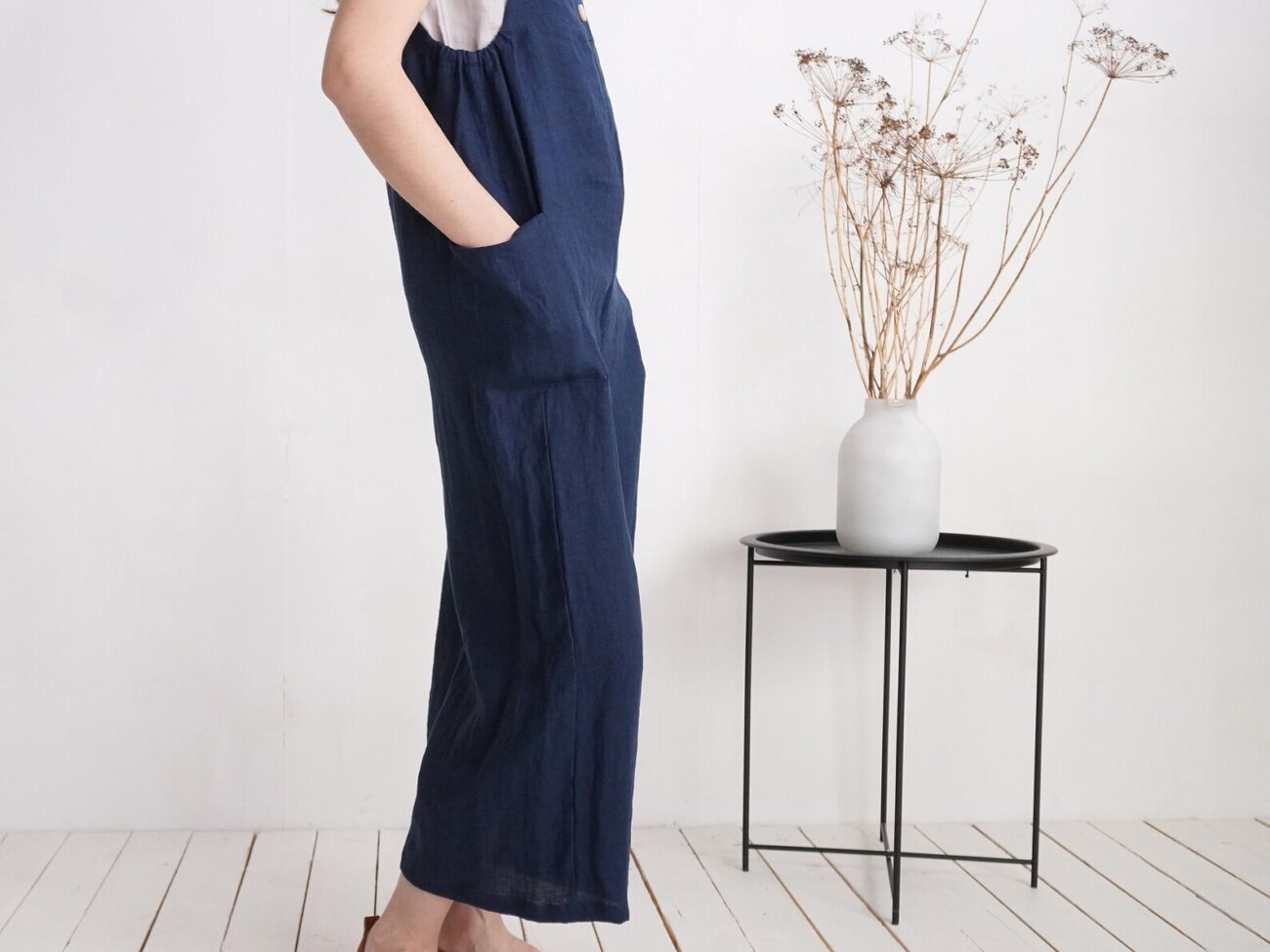 Malusta Linen Jumpsuit: Loose, Pocketed, Capri Romper Overalls