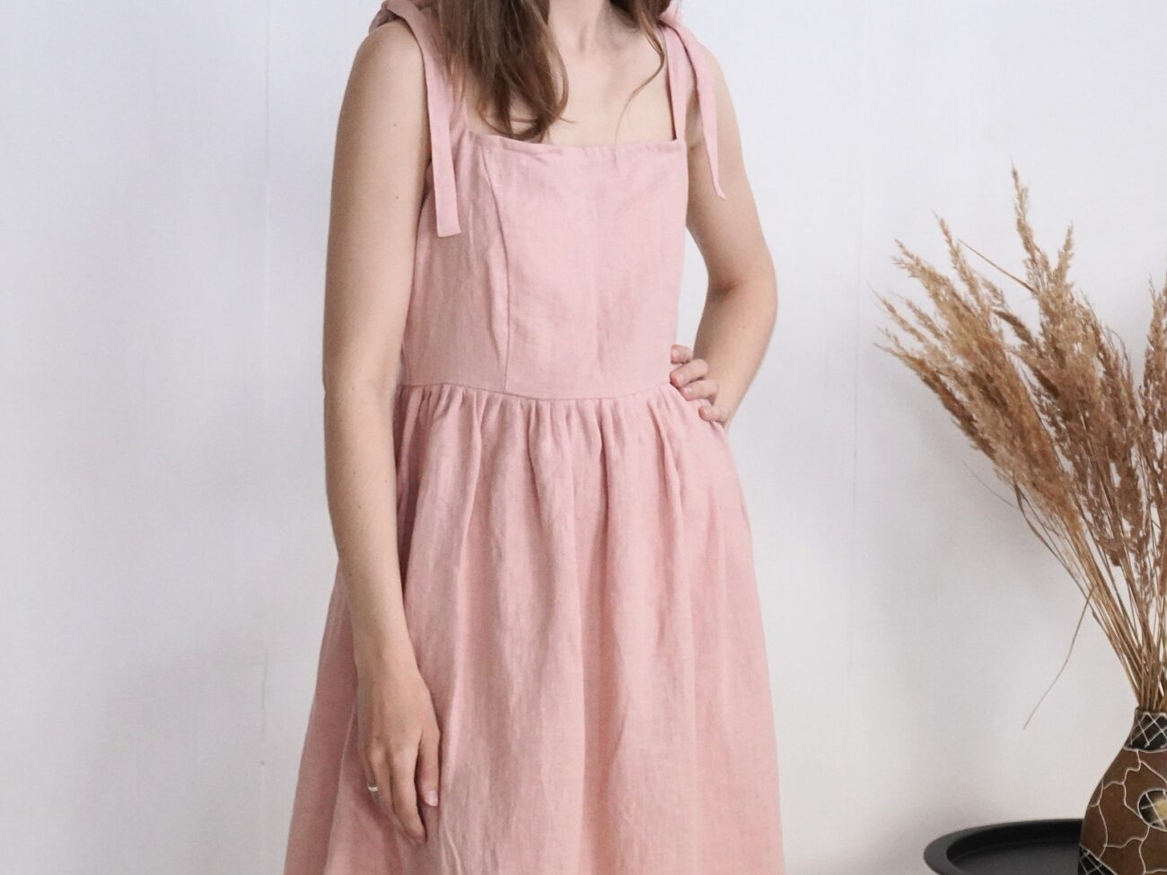 Adjustable Strap Linen Pinafore Sundress by Malusta