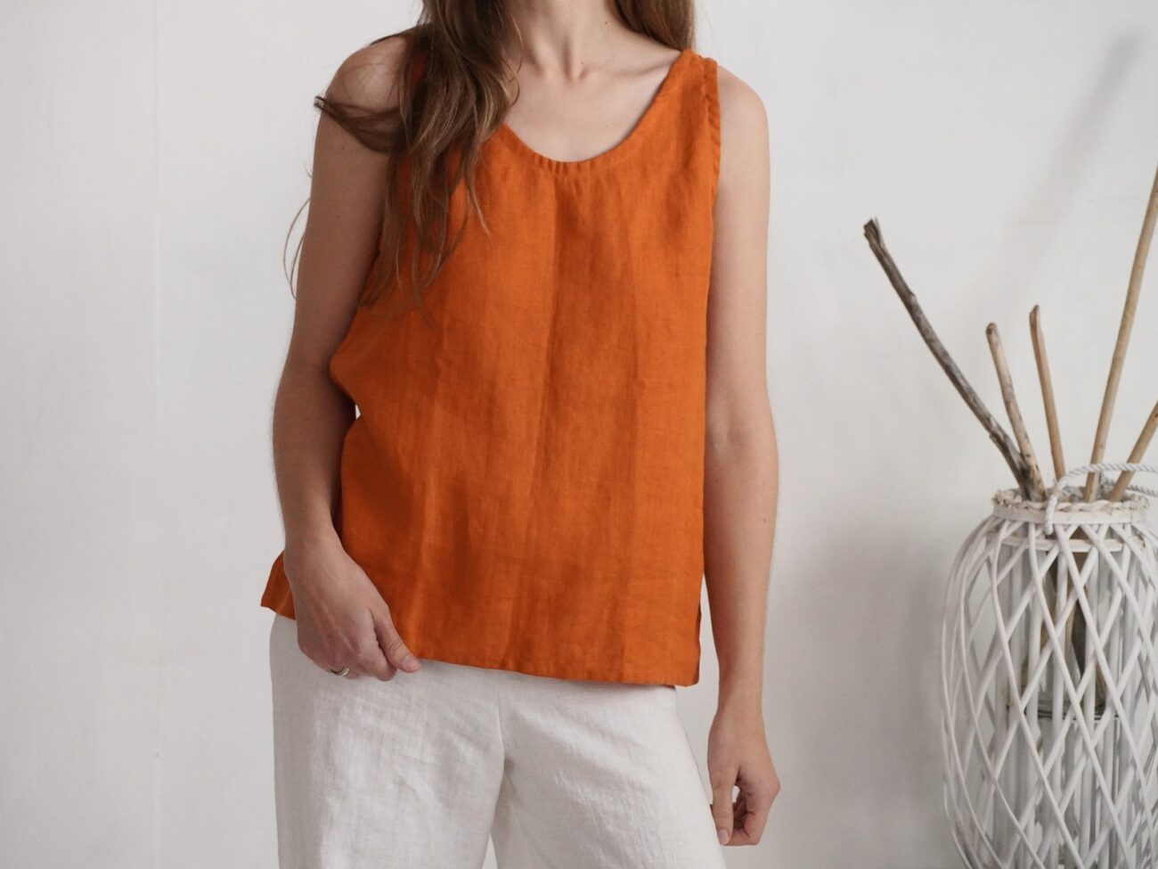 Linen Sleeveless Tank Top for Women M42