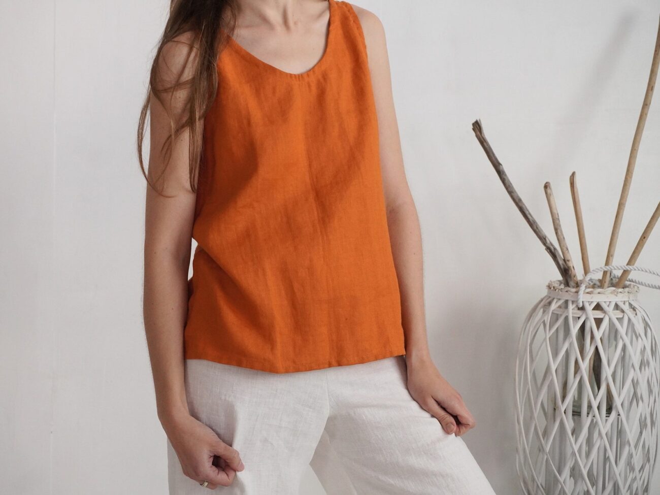 Linen Sleeveless Tank Top for Women M42