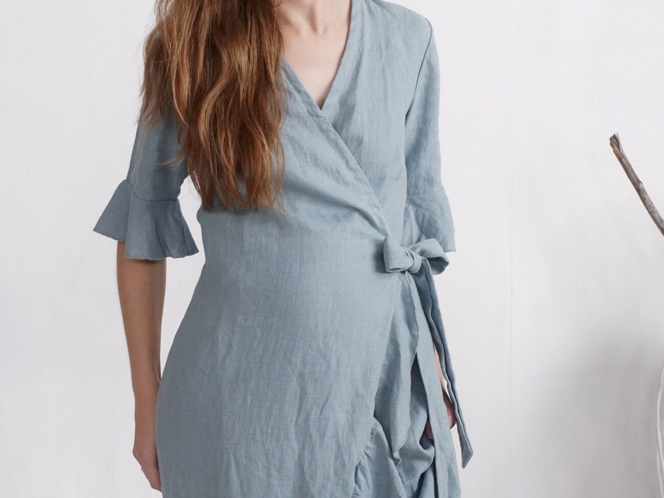 Elegant Linen Maxi Wrap Dress M76