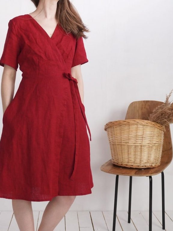 Elegant Linen Wrap Dress for Weddings and Summer Evenings M24