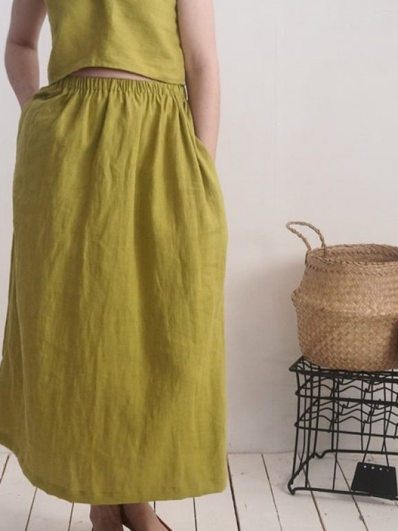 Malusta Soft Washed Linen Maxi Skirt with Pockets