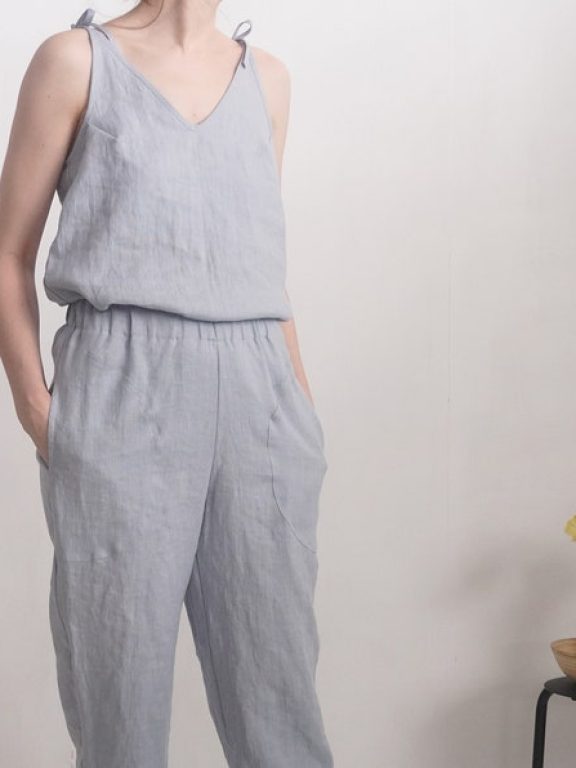 Malusta Linen Two-Piece Set: Tapered Pants and Cami Top