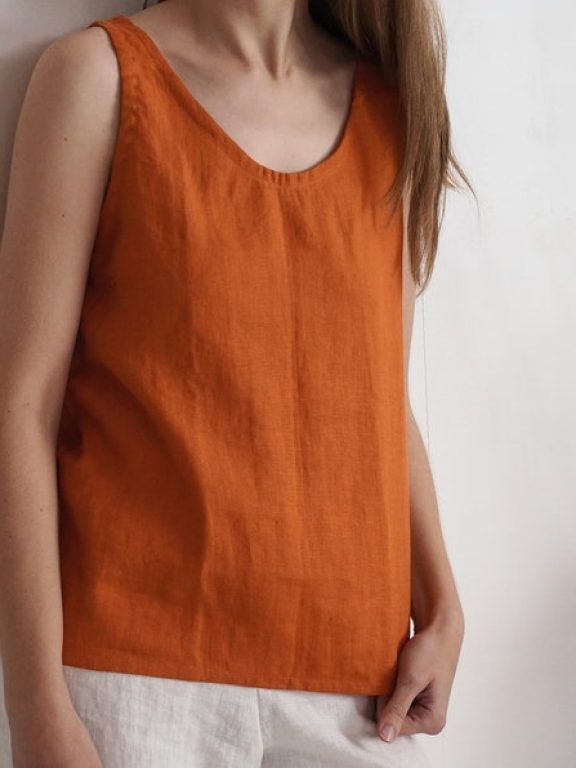 Linen Sleeveless Tank Top for Women M42